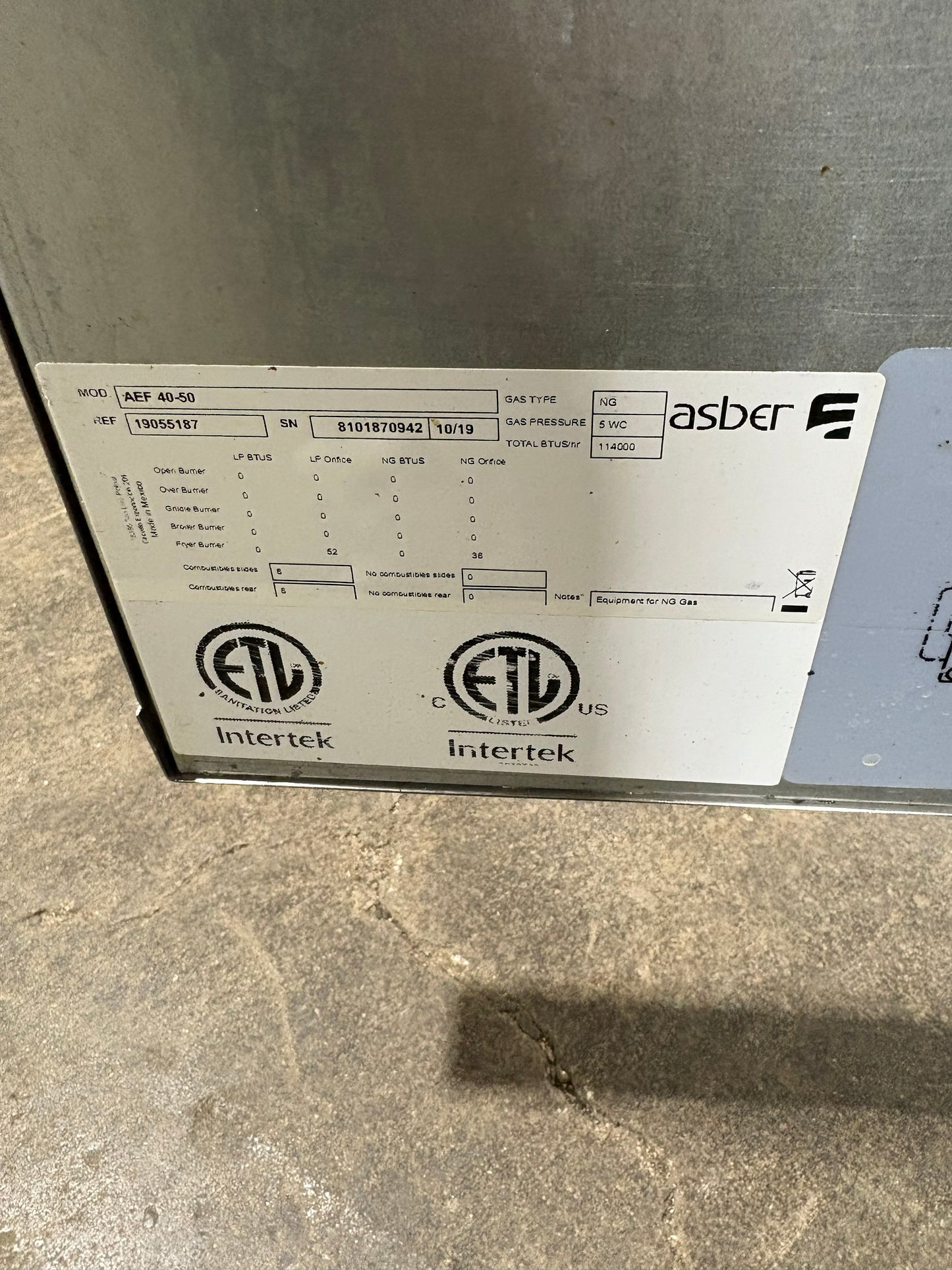 ASBER AEF-40-50 50LB Used Gas Deep Fryer