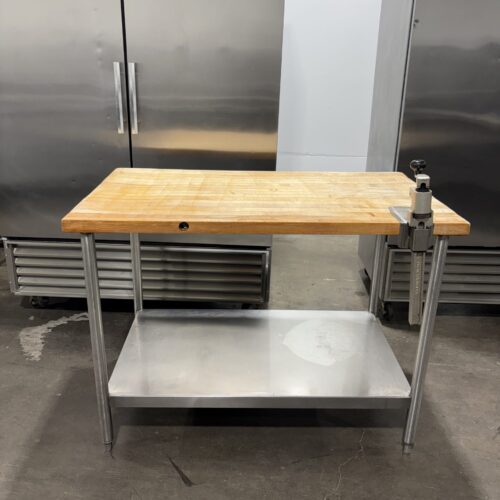 48x28 Wooden Butcher Table With SS Under Shelf